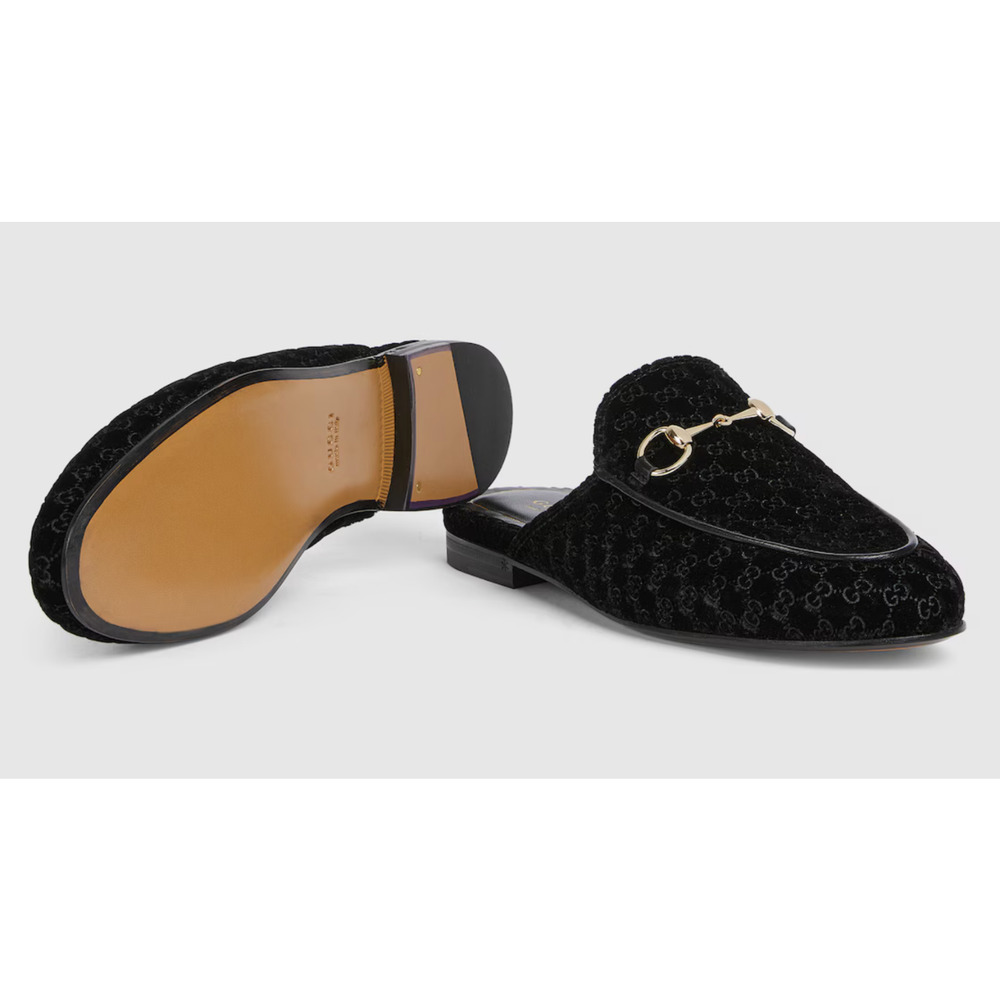 Gucci Princetown Velvet GG Logo Black Backless Slide Loafer Mule Slipper Flat 41 - Picture 7 of 16